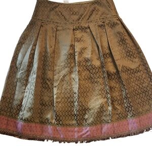 NWT Cynthia Steffe A Line Pleated Paisley Skirt 4 Olive Pink Metallic Fairycore